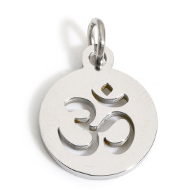 Pendentif avec anneau médaillon Yoga Ohm 12 mm, Acier Inoxydable 304 Argenté