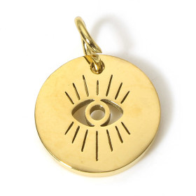 Pendentifs médaillon Chance, Grigri, Oeil de la protection 12 mm, Acier Inoxydable 304 Doré