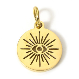 Pendentif médaillon Chance, Grigri, Oeil de la protection 12 mm, Acier Inoxydable 304 Doré