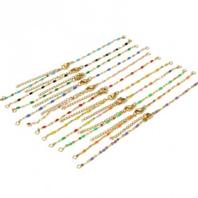 Bracelet Ajustable avec chaine d'extension Maille fantaisie 2.5mm avec résine emaillée Blanc en Acier Inoxydable 304 Doré