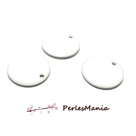 sequins médaillons résine émaillés biface rond 20mm BLANC  Crème