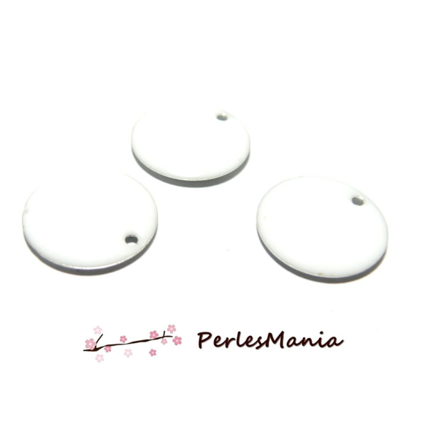sequins médaillons résine émaillés biface rond 20mm BLANC  Crème