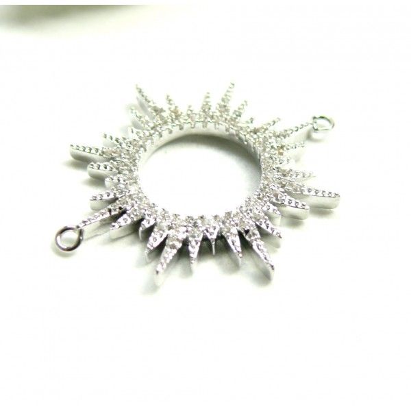 Connecteur Soleil avec Strass 25mm, en Laiton Argenté finition PLATINIUM, Fabrication de bijoux