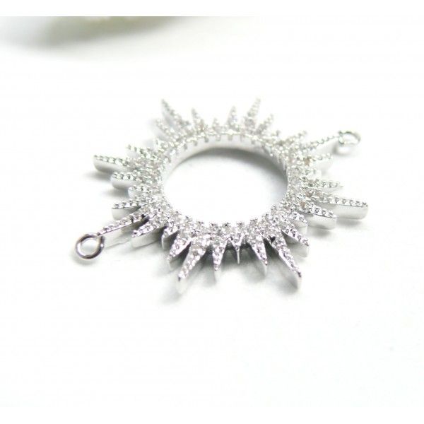 Connecteur Soleil avec Strass 25mm, en Laiton Argenté finition PLATINIUM, Fabrication de bijoux