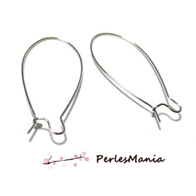 Boucles d'oreille dormeuses 25 par 11mm métal couleur Argent Platine