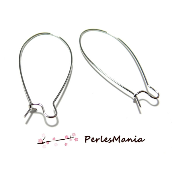 Boucles d'oreille dormeuses 25 par 11mm métal couleur Argent Platine