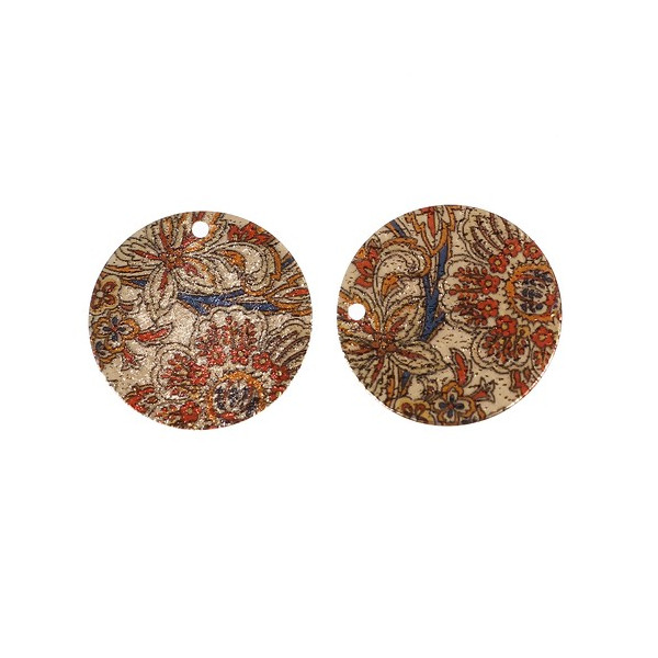 Pendentifs breloques stardust Ronde 20mm Motifs Fleurs Cuivre Coloris Doré
