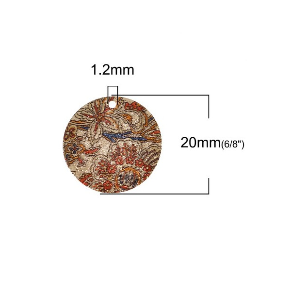 Pendentifs breloques stardust Ronde 20mm Motifs Fleurs Cuivre Coloris Doré