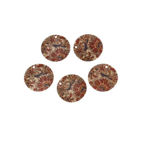 Pendentifs breloques stardust Ronde 20mm Motifs Fleurs Cuivre Coloris Doré