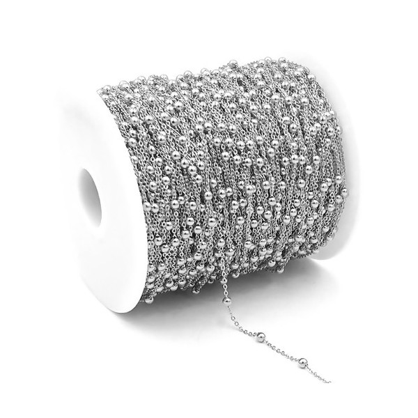 chaine bille, maille fine 1.5mm, bille 3,5 mm, Acier Inoxydable coloris Argenté