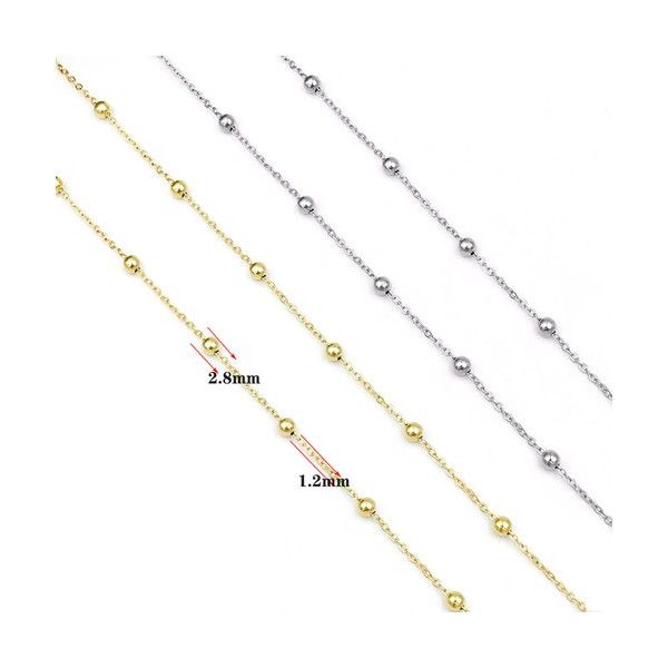 Chaine bille - maille fine 1.5mm - bille 3,5 mm - Acier Inoxydable - coloris Argenté