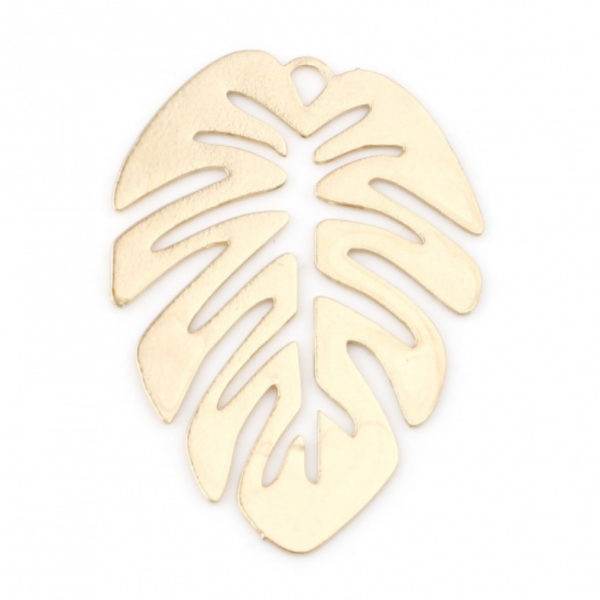 Estampes, pendentifs filigrane, Feuille Monstera Exotique 28 par 20mm, coloris Doré