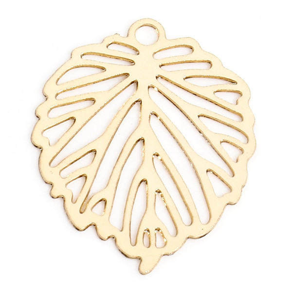 Estampes, pendentifs feuille 15mm, métal coloris Doré
