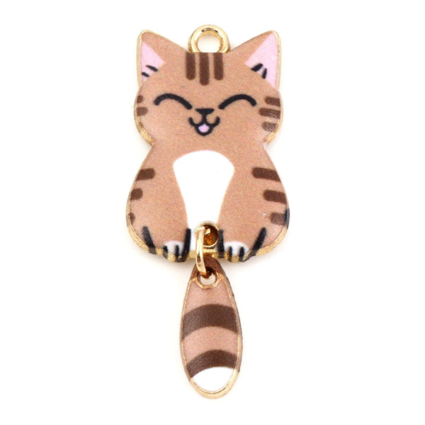 Pendentifs, breloques Chat Emaillé 39 mm, métal Doré