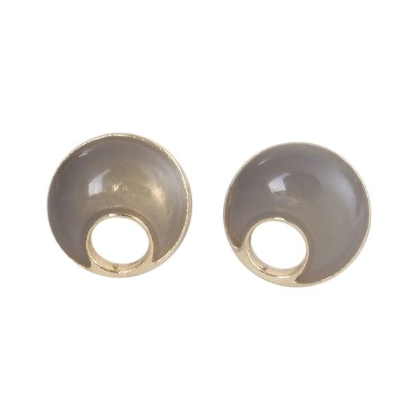 Boucles d'oreille clou, puce Cercle émaillée GRIS 9mm, métal couleur Doré