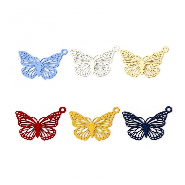 Estampes, Pendentifs Papillons 15mm, métal finition Argenté
