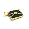 Pendentif Enveloppe avec Coeur  résine émaillé NOIR 19 mm cuivre finition Doré à l'or fin 18K