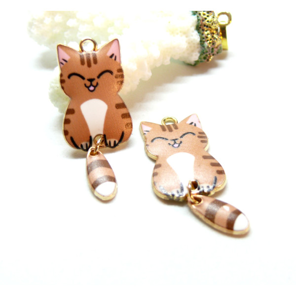 Pendentifs, breloques Chat Emaillé 39 mm, métal Doré