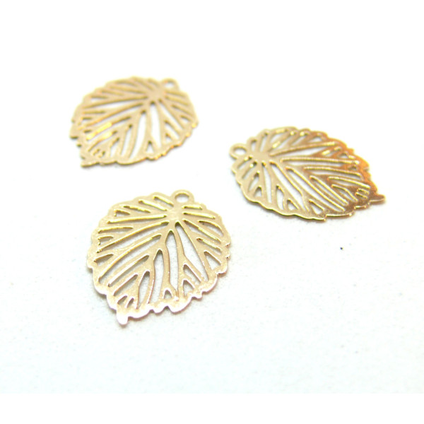 Estampes, pendentifs feuille 15mm, métal coloris Doré