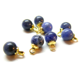 Pendentifs Rond 6 mm, Pierre bleue Veinée, métal finition Doré