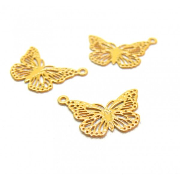 Estampes, Pendentifs Papillons 15mm, métal finition Jaune Canari