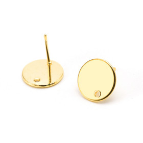 Boucles d'oreilles Puce, Ronde 12mm avec trou, Acier inoxydable 304, finition Doré
