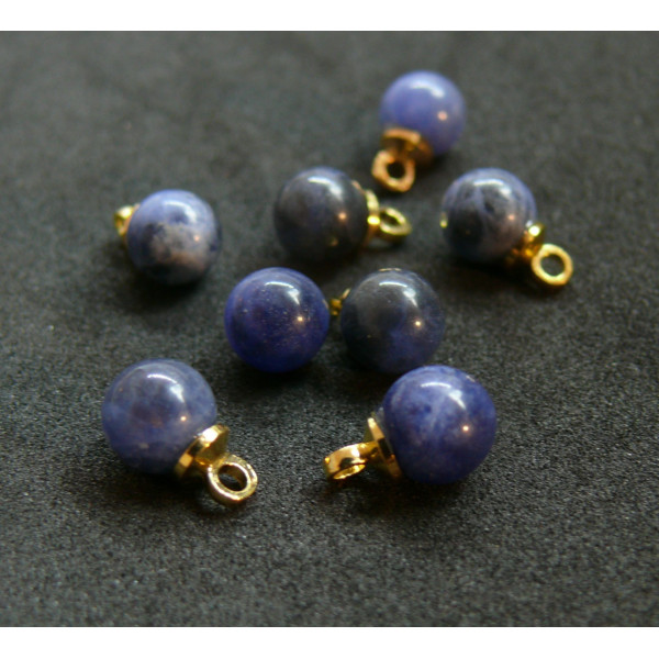 Pendentifs Rond 6 mm, Pierre bleue Veinée, métal finition Doré