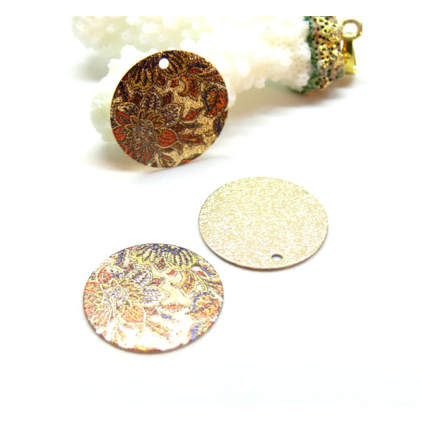 Pendentifs, breloques, Stardust Ronde 20mm Géométrique, métal Doré