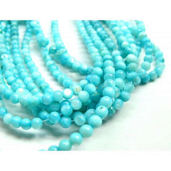 Perles, forme Ronde 4mm, Nacre coloris Bleu Turquoise
