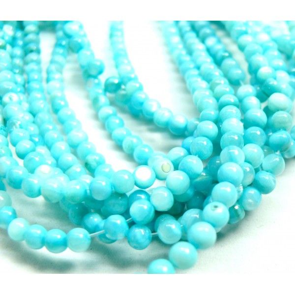 Perles, forme Ronde 4mm, Nacre coloris Bleu Turquoise