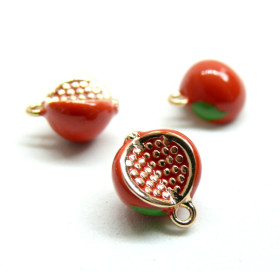 Pendentif, breloque Fruit, Grenage Émaillé 11 mm, métal Doré