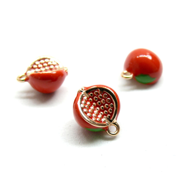 Pendentif, breloque Fruit, Grenage Émaillé 11 mm, métal Doré