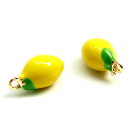 Pendentif, breloque Fruit, CITRON Émaillé 13 mm, Laiton finition Doré à l'or fin 18K