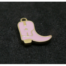Pendentif, Bottes Western Emaillé ROSE 12 mm, Acier Inoxydable 316L, Doré à l'or fin 18K