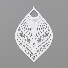 Estampes, pendentif filigrane,, forme Marquise, Grand Eventail 59 mm, Coloris Blanc