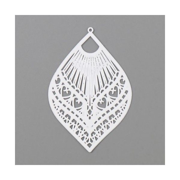 Estampes, pendentif filigrane,, forme Marquise, Grand Eventail 59 mm, Coloris Blanc