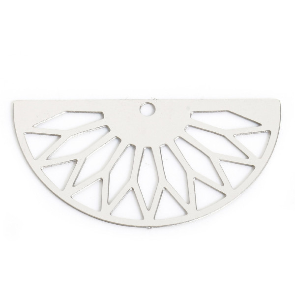 Pendentifs, Estampes Eventail, Art Deco 30mm, Acier Inoxydable 304 finition Argenté