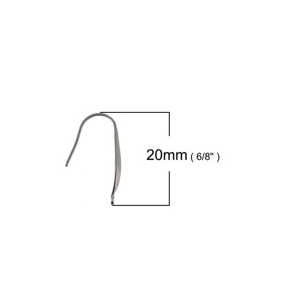 Boucles d'oreille, Crochets Epais 20mm, Acier Inoxydable 316 Chirurgical finition Argent