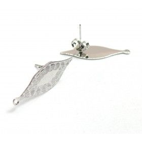 Boucles d'oreille, Puce Marquise 27mm, avec attache et embouts poussoirs papillon, Acier Inoxydable 304 Argenté