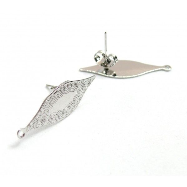 Boucles d'oreille, Puce Marquise 27mm, avec attache et embouts poussoirs papillon, Acier Inoxydable 304 Argenté