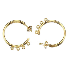 Boucles d'oreille, Créoles avec 4 attaches 33mm,  Acier Inoxydable 304 coloris Doré