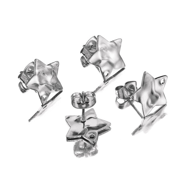 Boucles d'oreilles, Puce Etoile martelé 12.5mm, Acier Inoxydable 304, finition Argenté, avec embouts poussoirs