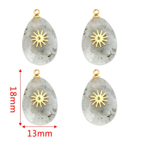 Pendentif, Goutte avec étoile, Pierre Grise Verte, acier inoxydable 304 finition Doré