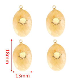 Pendentif, Ovale avec Etoile , Jade, acier inoxydable 304 finition Doré