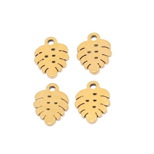 Pendentifs Mini Feuille Monsterra 10mm, Acier Inoxydable 304, finition DORE REF3