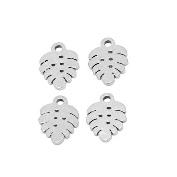 Pendentifs Mini Feuille Monsterra 10mm, Acier Inoxydable 304, finition ARGENT