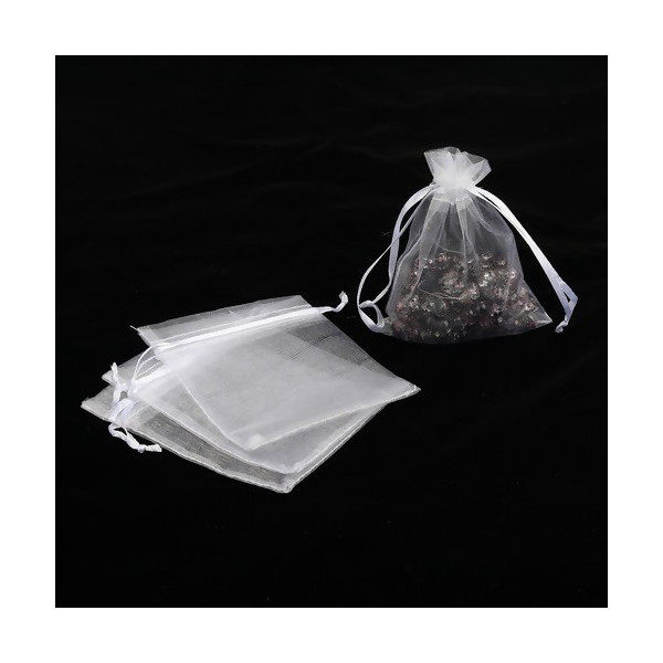 Pochettes Organza Blanc 7 par 9 cm pour bijoux, dragés