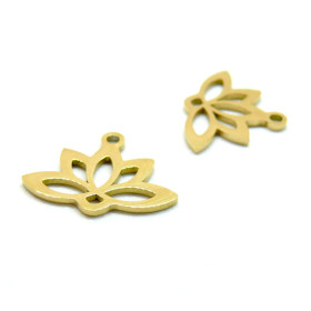 Pendentifs Yoga, Fleur de Lotus 18 mm,  acier Inoxydable finition Doré à l'or fin 18K