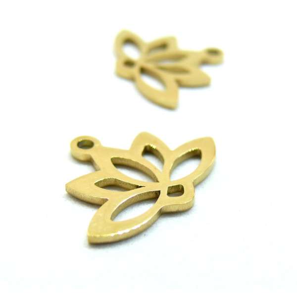 Pendentifs Yoga, Fleur de Lotus 18 mm,  acier Inoxydable finition Doré à l'or fin 18K