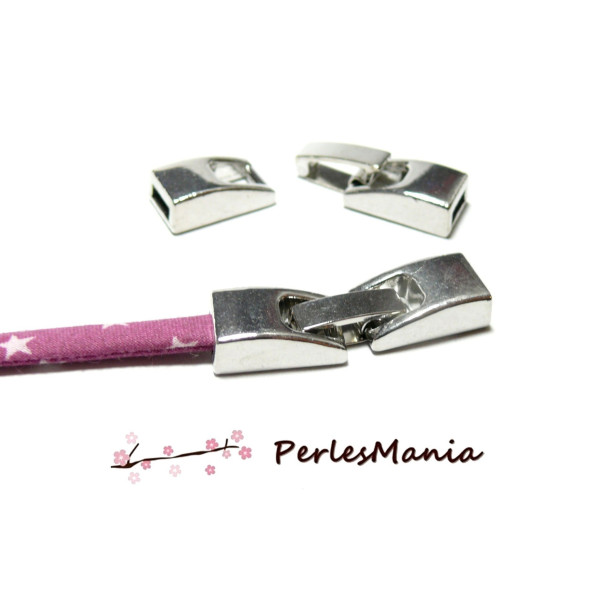 Sets de Fermoir clip pour cordon plat à coller 6mm laiton finition ARGENT PLATINE